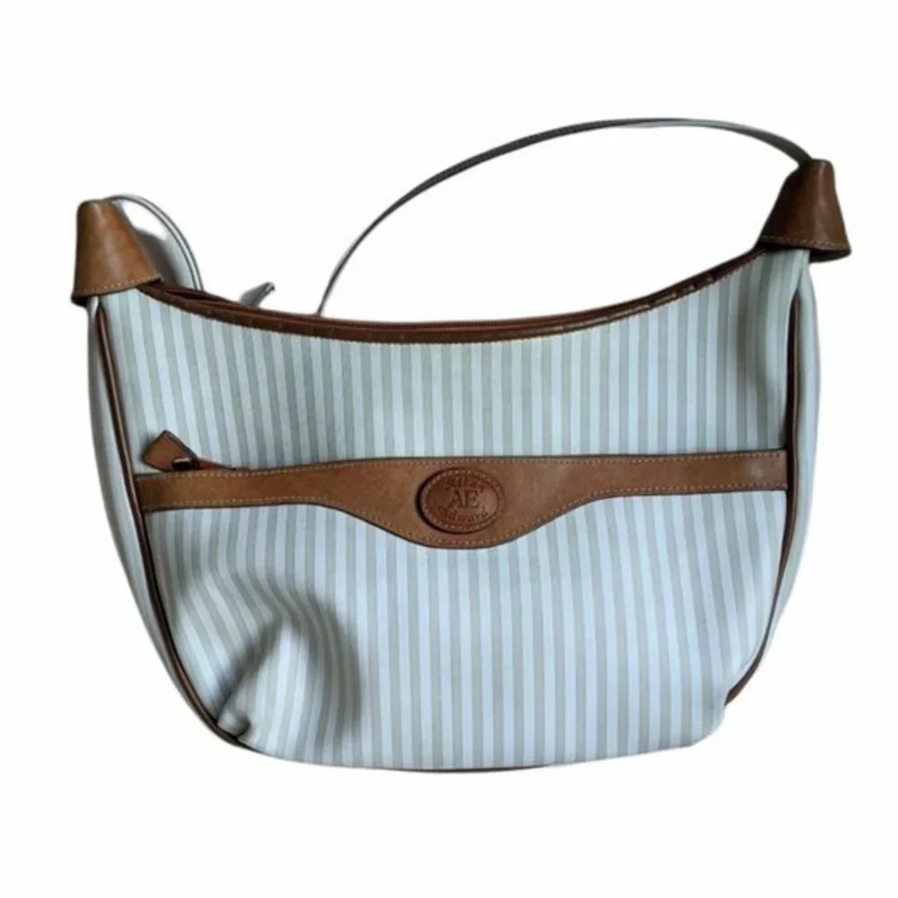 Allan Edward Shoulder Bag Striped Leather Accents Hobo Handbag